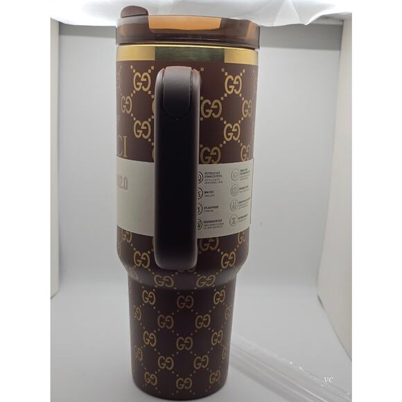 Gucci x Stanley 40oz Quencher H2.0 Tumbler Brown/Gold with Straw–Limited Edition - Picture 2 of 5